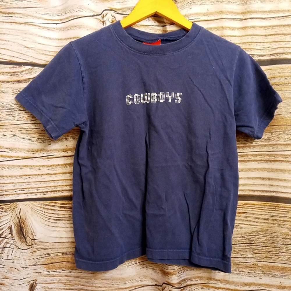 Reeboks Vintage Cowboys Tee Shirt Blue metal raised lettering